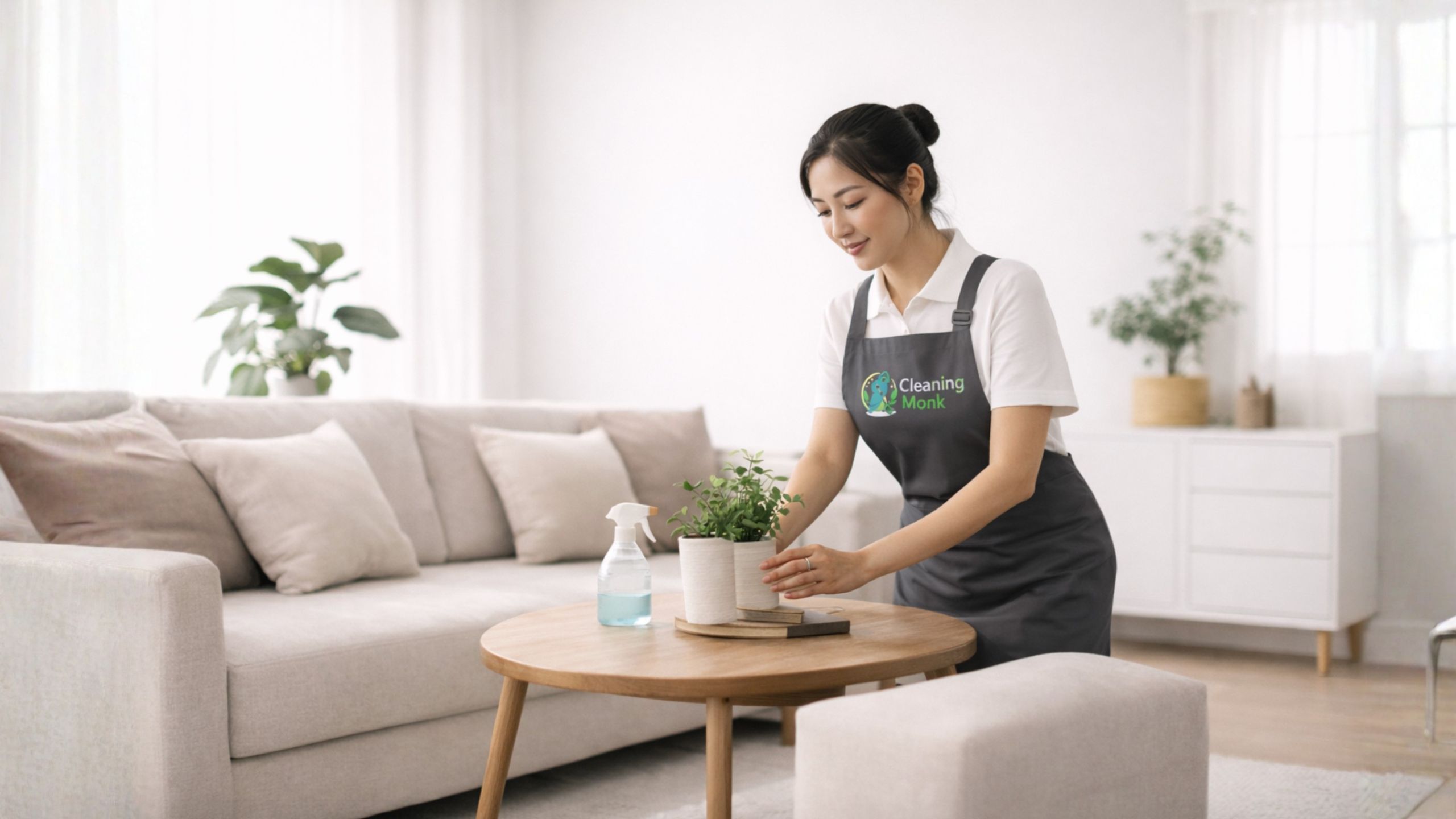 A bright, clean, and modern living room, showcasing a pristine environment.